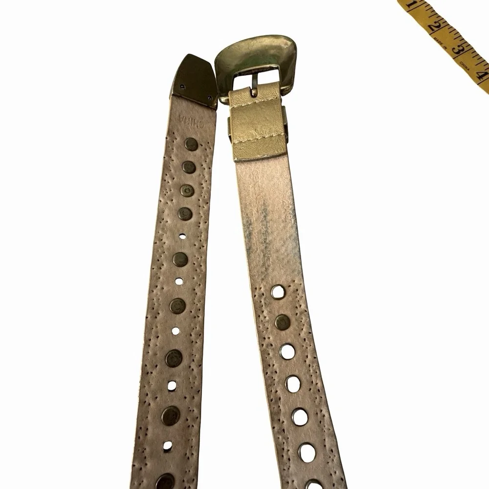 Gold Western Cowgirl Belt Studded Rhinestone Leather Crystals Sz L Rodeo Country